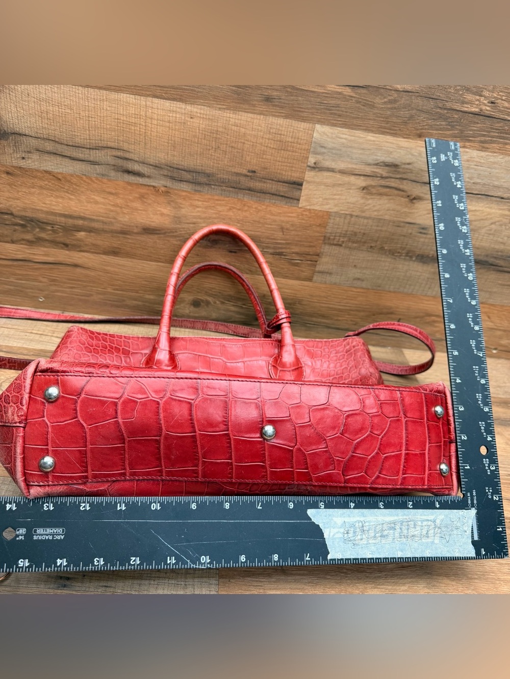 FURLA Red Croc-Embossed Leather Tote Bag - Picture 7 of 9